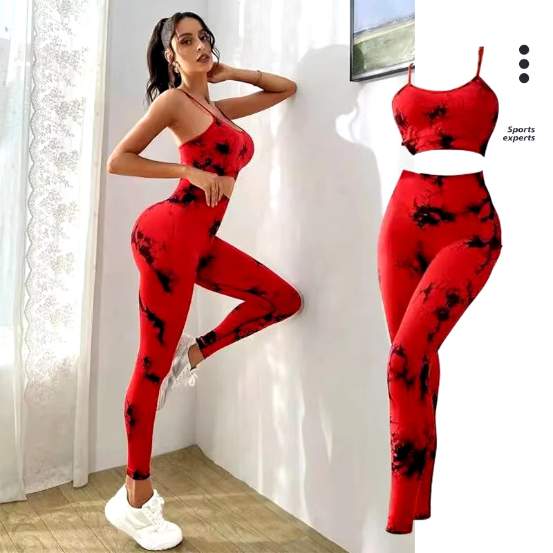 Tie Dye Yoga Women'S Tracksuit Fitness Yoga Sets Sportswear Workout Bra+High Waist Leggings Gym Clothing Seamless Sports Suits